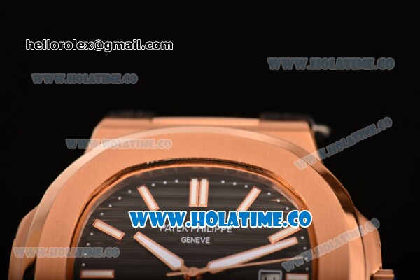 Patek Philippe Nautilus Asia Automatic Rose Gold Case with Black Dial and White Sitck Markers - Click Image to Close